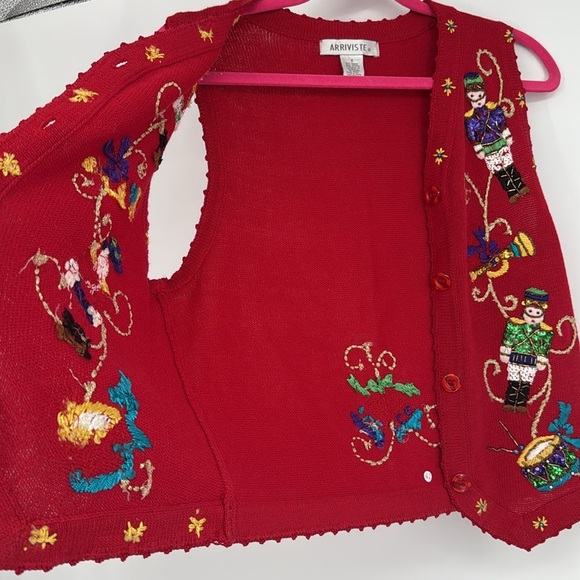 Vintage Nutcracker Christmas Sweater Vest Small Holiday Embroidered Beaded Sz S - Picture 4 of 4